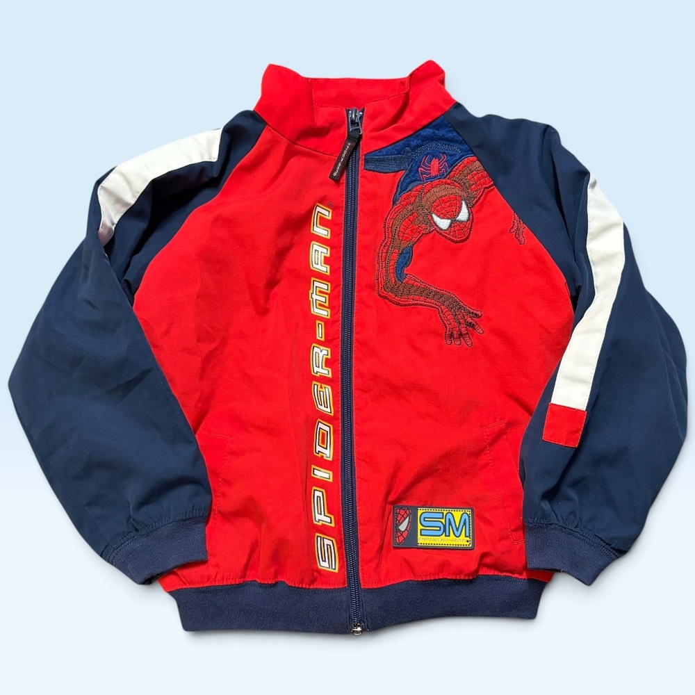 Spider-Man Jacket Boys 5 Red Navy Track Full Zip Embroidered Graphic Patch Logo